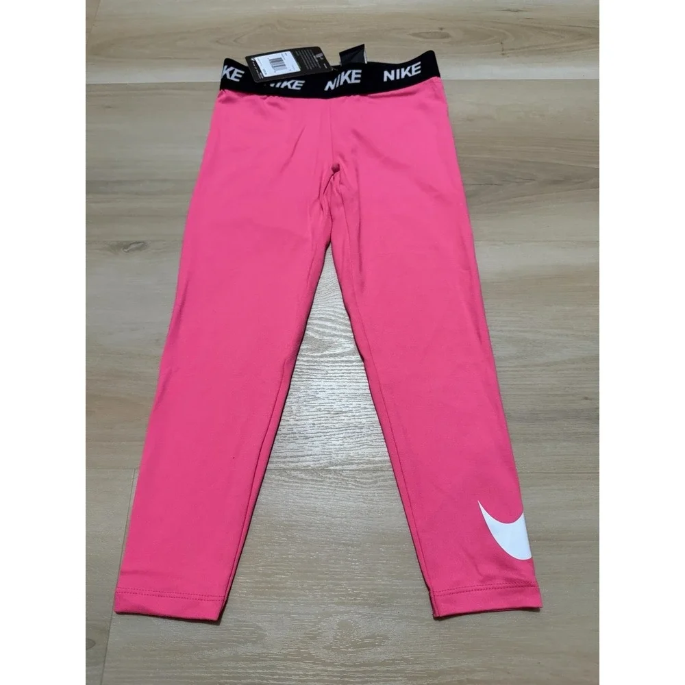 Nike Dri Fit Girls Leggings Size 6 Hyper Pink Athletic Activewear Swoosh NWT
